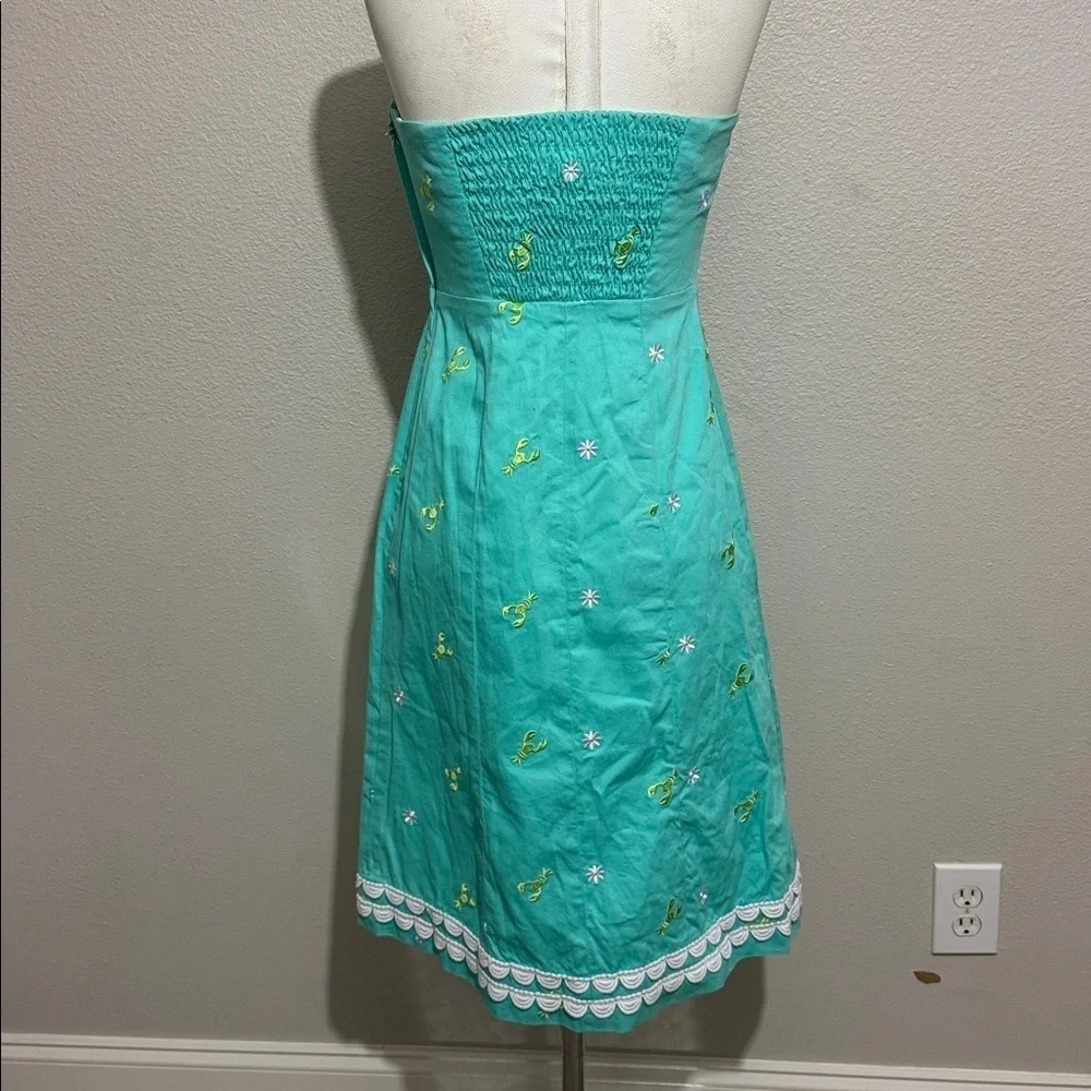 Lilly Pulitzer Vintage Embroidered Lobster and Daisy Teal Strapless Dress - Picture 5 of 6